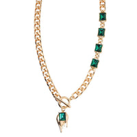 Green Glass Necklace 20 Inches in Goldtone