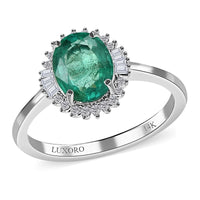 One Time Only 14K White Gold AAA Emerald, Diamond (G-H, I2) (0.15 cts) Ring (Size 10.0) 1.85 ctw