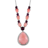 Premium Peruvian Pink Opal and Multi Gemstone Necklace 18-20 Inches in Platinum Over Sterling Silver 20.65 ctw
