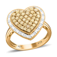 Natural Yellow and White Diamond I3 Heart Ring in 14K Yellow Gold Over Sterling Silver 0.50 ctw