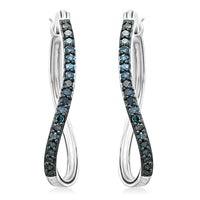 Blue Diamond Hoop Earrings in Sterling Silver 0.30 ctw