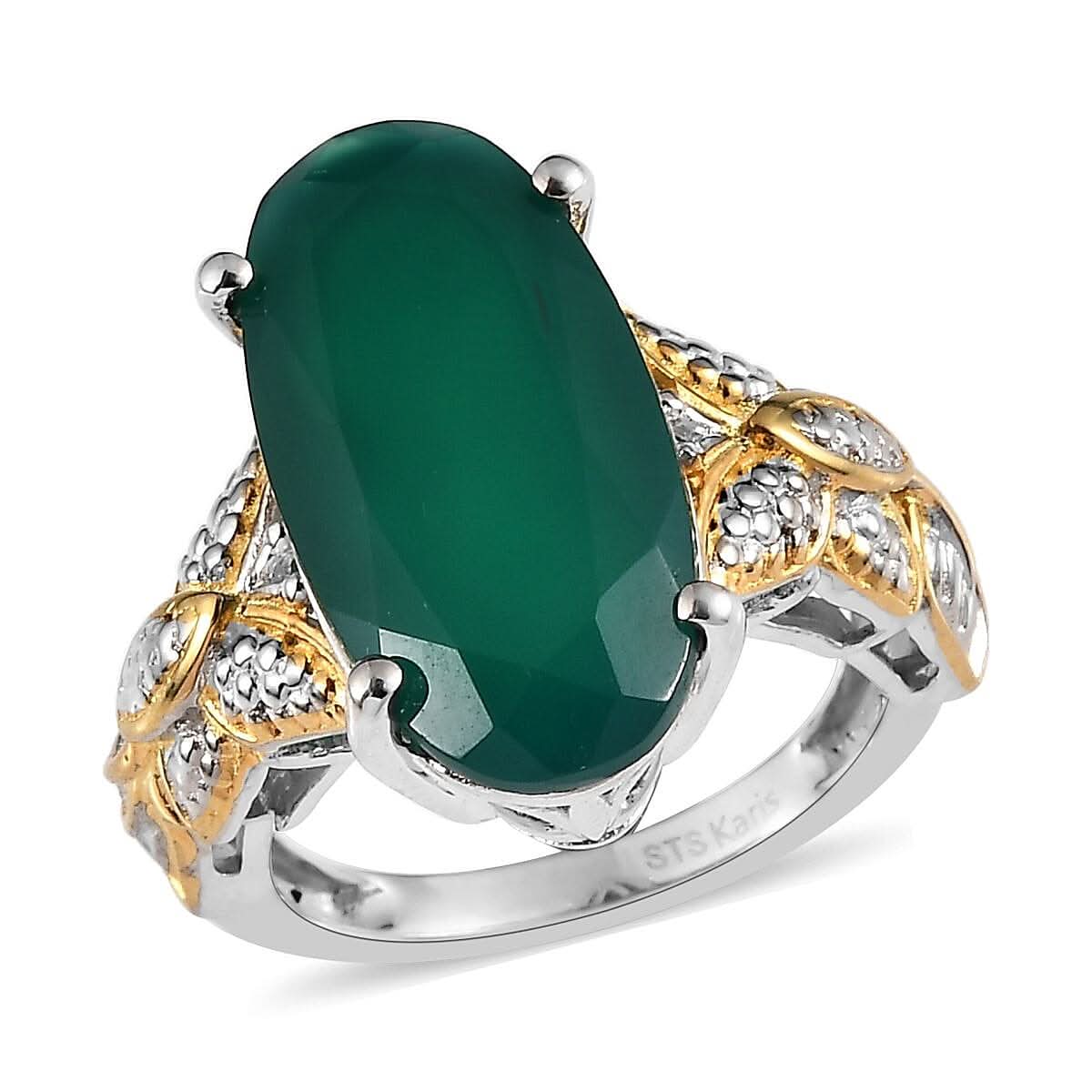 Karis Verde Onyx Solitaire Ring in 18K Yellow Gold Plated and Platinum Bond 7.85 ctw