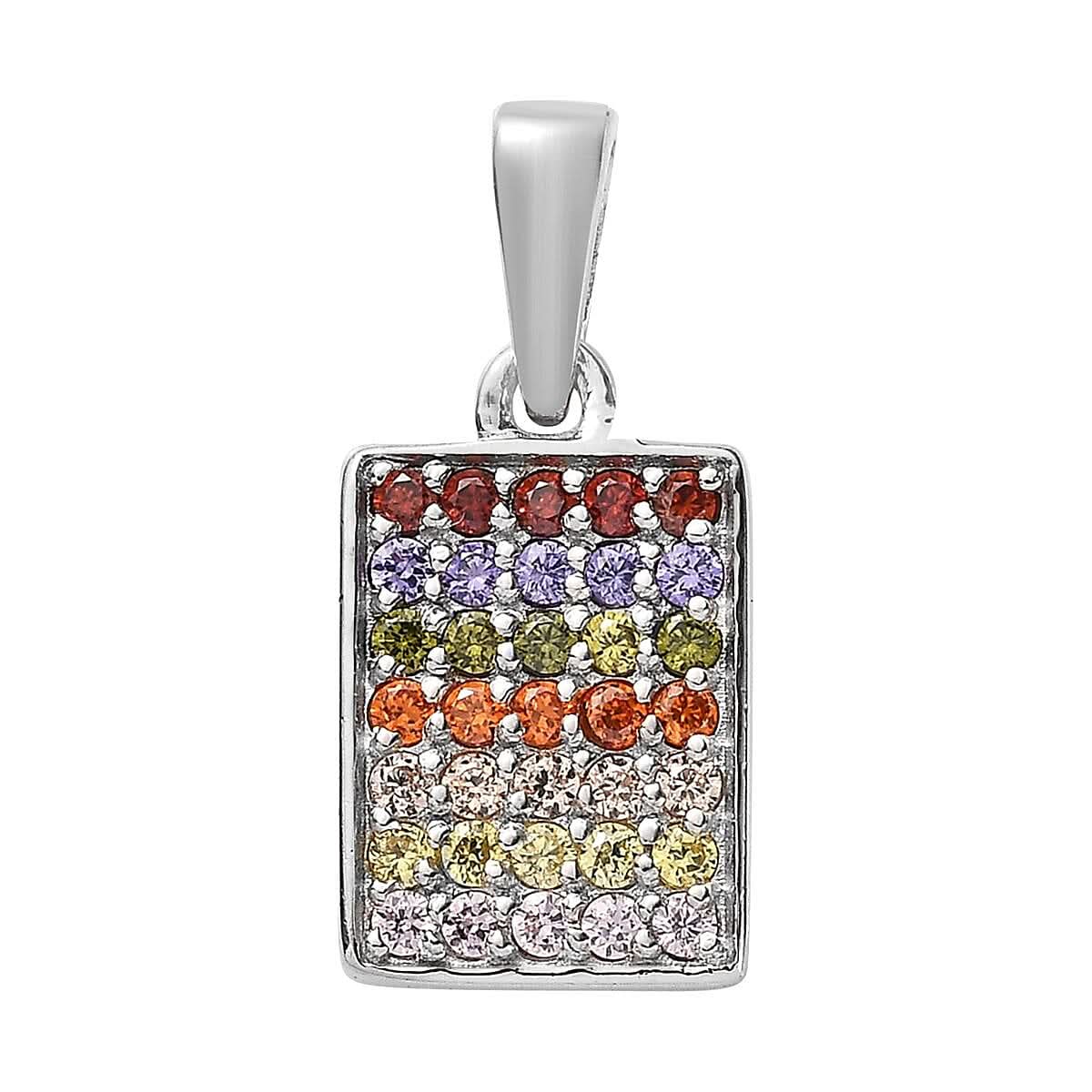 Karis Simulated Multi Color Diamond Cluster Pendant in Platinum Bond 0.85 ctw