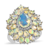 Premiun Ethiopian Welo Opal and White Zircon Ring in Platinum Over Sterling Silver (Size 10.0) 4.35 ctw