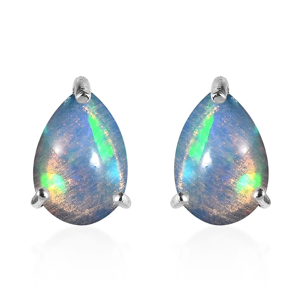 Premium Ethiopian Welo Opal Solitaire Stud Drop Earrings in Platinum Over Sterling Silver 1.75 ctw