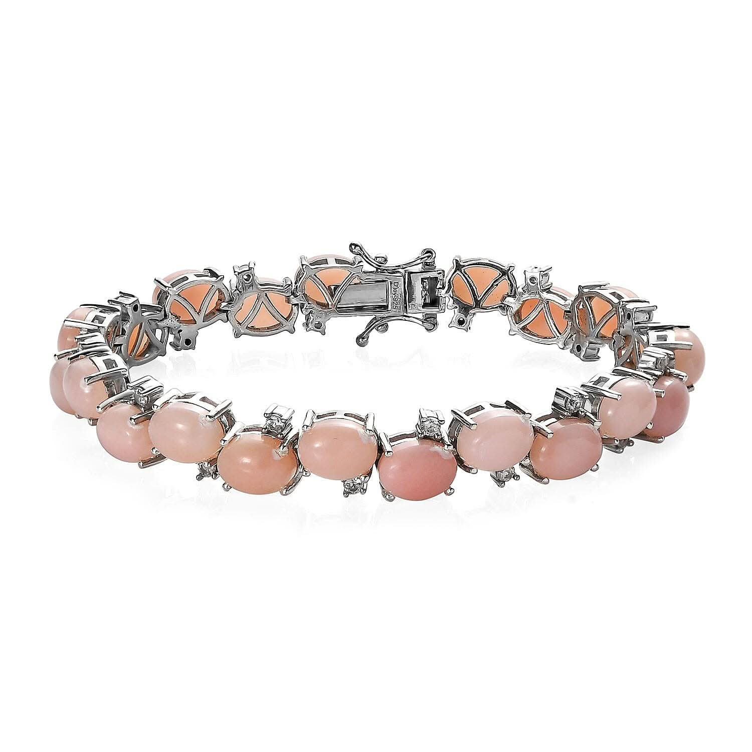Premium Peruvian Pink Opal and White Zircon Bracelet in Platinum Over Sterling Silver (6.50 In) 24.15 ctw (Del. in 7-10 Days) image number 0 Premium Peruvian Pink Opal and White Zircon Brac