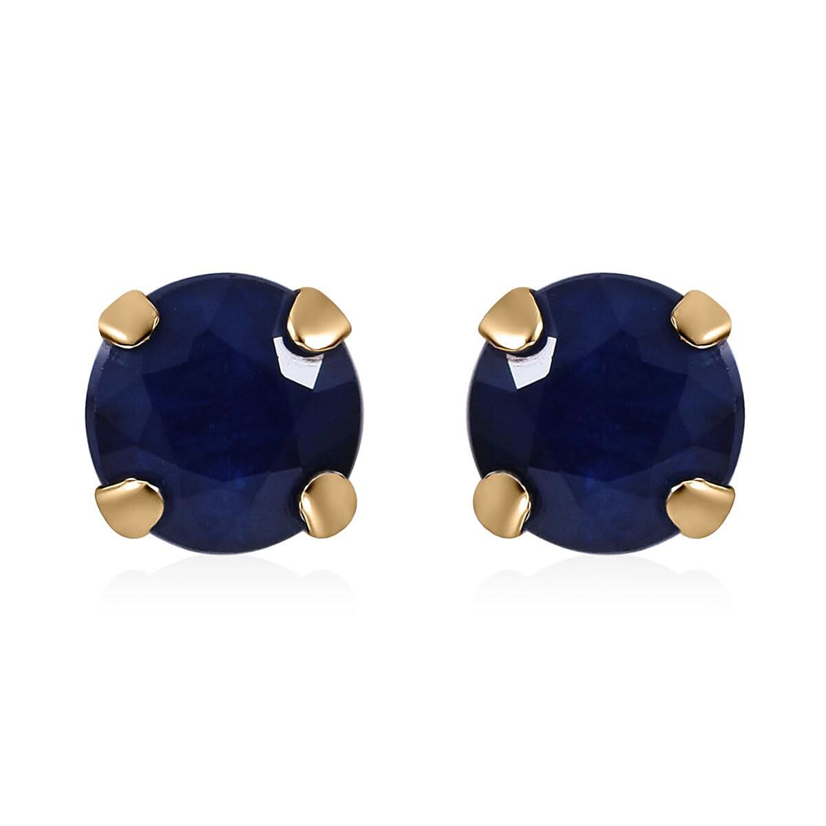 Luxoro 10K Yellow Gold Premium Madagascar Blue Sapphire (DF) Stud Earrings 1.35 ctw