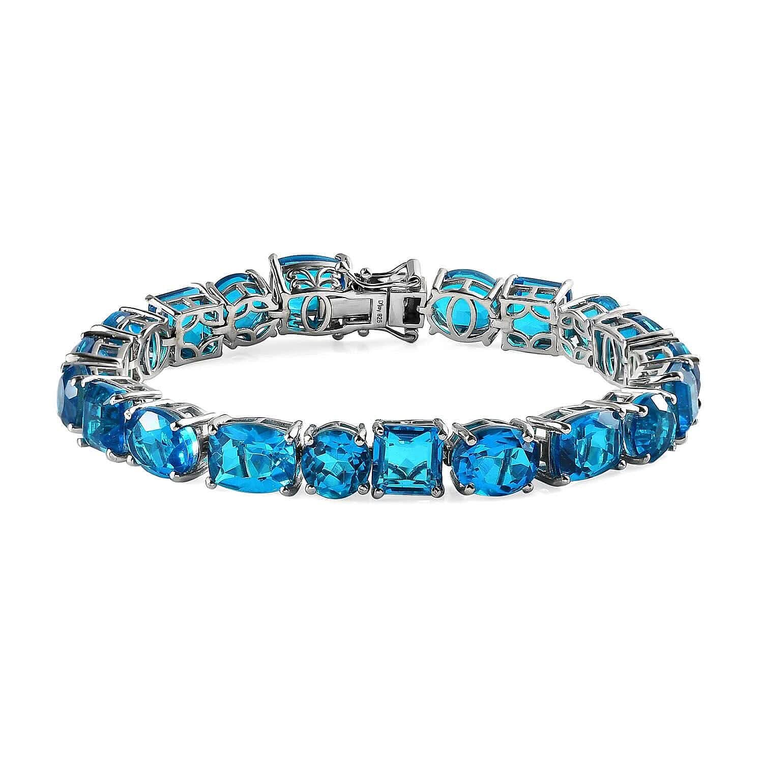 Caribbean Quartz (Triplet) Tennis Bracelet in Platinum Over Sterling Silver (6.50 In) 40.65 ctw (Del. in 5-7 Days)