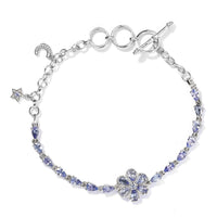 Tanzanite Floral and Tear Drop Shape Celestial Charm Bracelet in Platinum Over Sterling Silver (7.25 In) 8.70 Grams 4.00 ctw