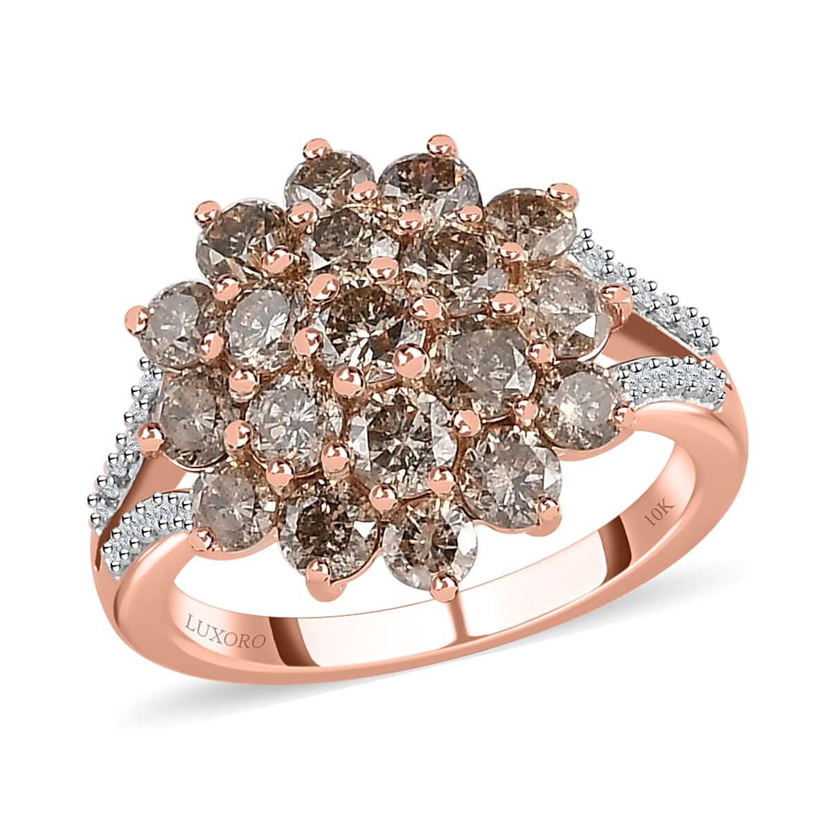 LUXORO 10K Yellow Gold Natural Champagne Diamond and Diamond Cluster Ring (Size 10.0) 3.20 Grams 2.00 ctw (1)
