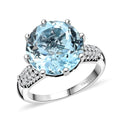 Sky Blue Topaz and Natural White Zircon Ring in Platinum Over Sterling Silver 7.70 ctw - Sticky add to cart bar