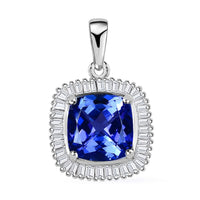 Rhapsody 950 Platinum AAAA Tanzanite and Diamond Halo Pendant 3.00 ctw