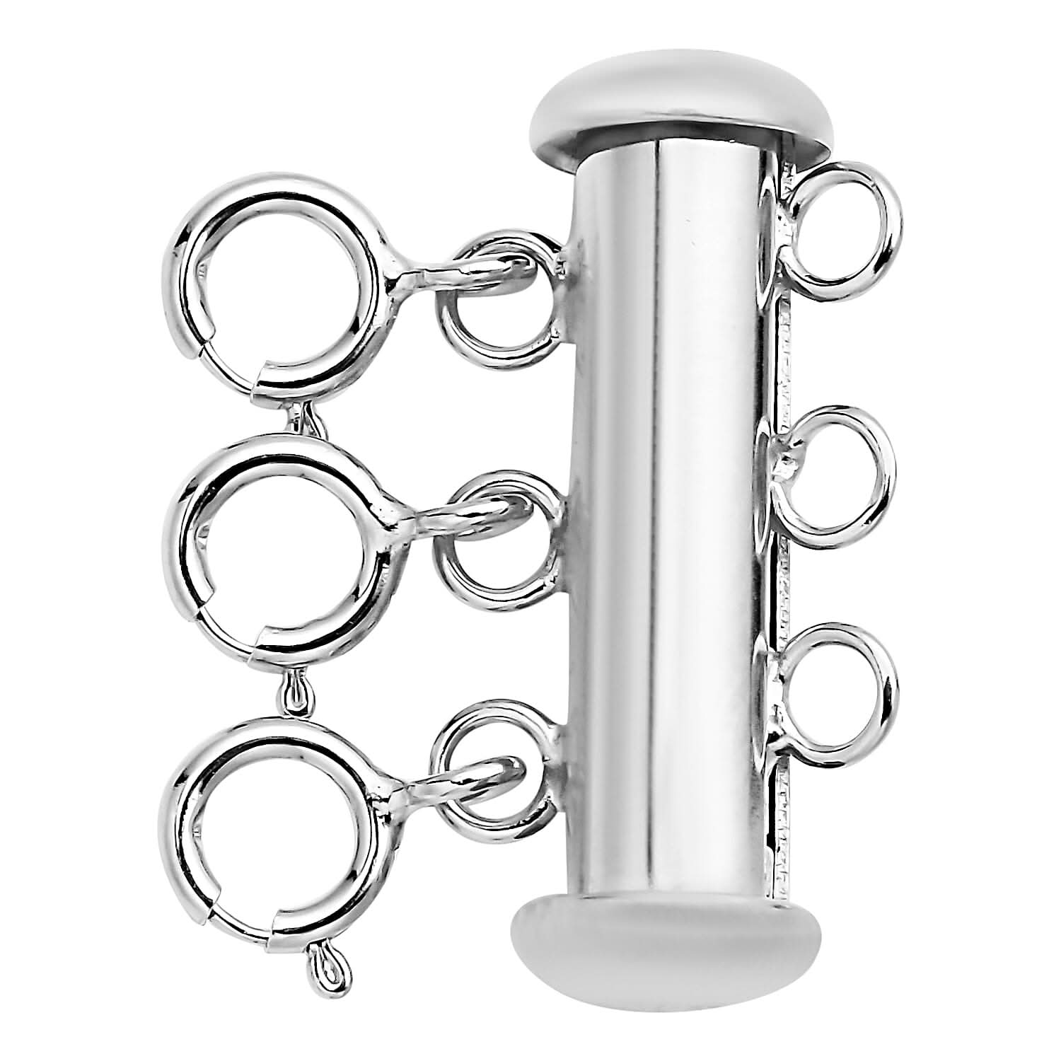 Rhodium Over Sterling Silver 3 Row Magnetic Lock with 3pcs 5mm Spring Lock (1.90 g)