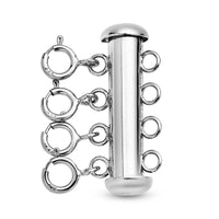 Rhodium Over Sterling Silver 4 Row Magnetic Lock with 4pcs 5mm Spring Lock (2.40 g)