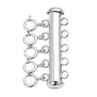 Rhodium Over Sterling Silver 5 Row Magnetic Lock with 5pcs 5mm Spring Lock (2.90 g)
