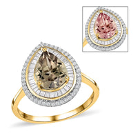 LUXORO 10K Yellow Gold AAA Turkizite and Diamond Pear Shape Double Halo Ring (Size 10.0) 3.15 Grams 2.40 ctw