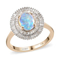 LUXORO 14K Yellow Gold AAA Australian Lightning Ridge Black Opal and G-H I3 Diamond Double Halo Ring 3.05 Grams 1.15 ctw - Sticky add to cart bar