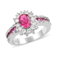 Lab Created Ruby and Simulated Diamond Ring in Sterling Silver 2.85 ctw