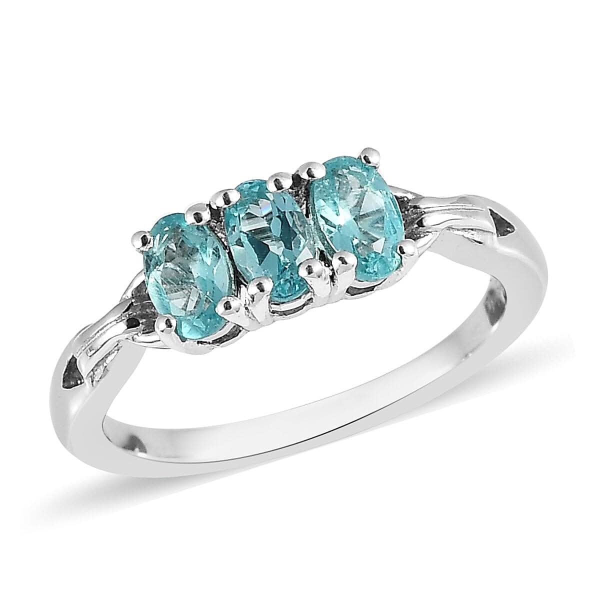 Madagascar Paraiba Apatite 3 Stone Ring in Platinum Over Sterling Silver 0.75 ctw
