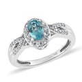 Madagascar Paraiba Apatite and White Zircon Ring in Platinum Over Sterling Silver 0.85 ctw - Sticky add to cart bar