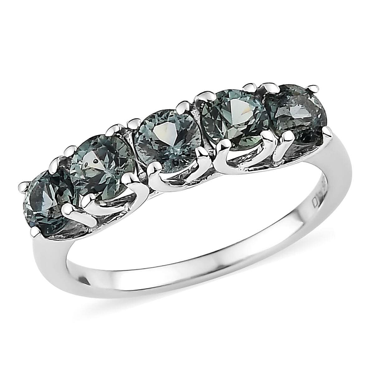 Australian Sapphire 5 Stone Ring in Platinum Over Sterling Silver 1.65 ctw