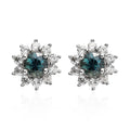 Australian Sapphire and White Zircon Sunburst Stud Earrings in Platinum Over Sterling Silver 1.10 ctw - Sticky add to cart bar