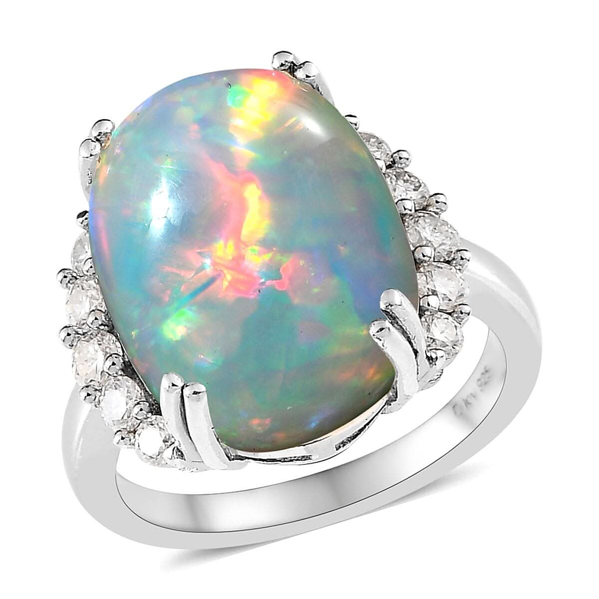 AAA Ethiopian Welo Opal and Moissanite Ring in Platinum Over Sterling Silver 6.65 ctw