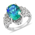 Peacock Quartz (Triplet) and White Zircon Ring in Platinum Over Sterling Silver (Size 10.0) 6.00 ctw - Sticky add to cart bar