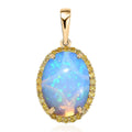 Luxoro 10K Yellow Gold AAA Ethiopian Welo Opal and I3 Natural Yellow Diamond Halo Pendant 3.65 ctw - Sticky add to cart bar