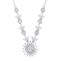 Lustro Stella Finest CZ 11.90 ctw Floral Necklace 18 Inches in Sterling Silver