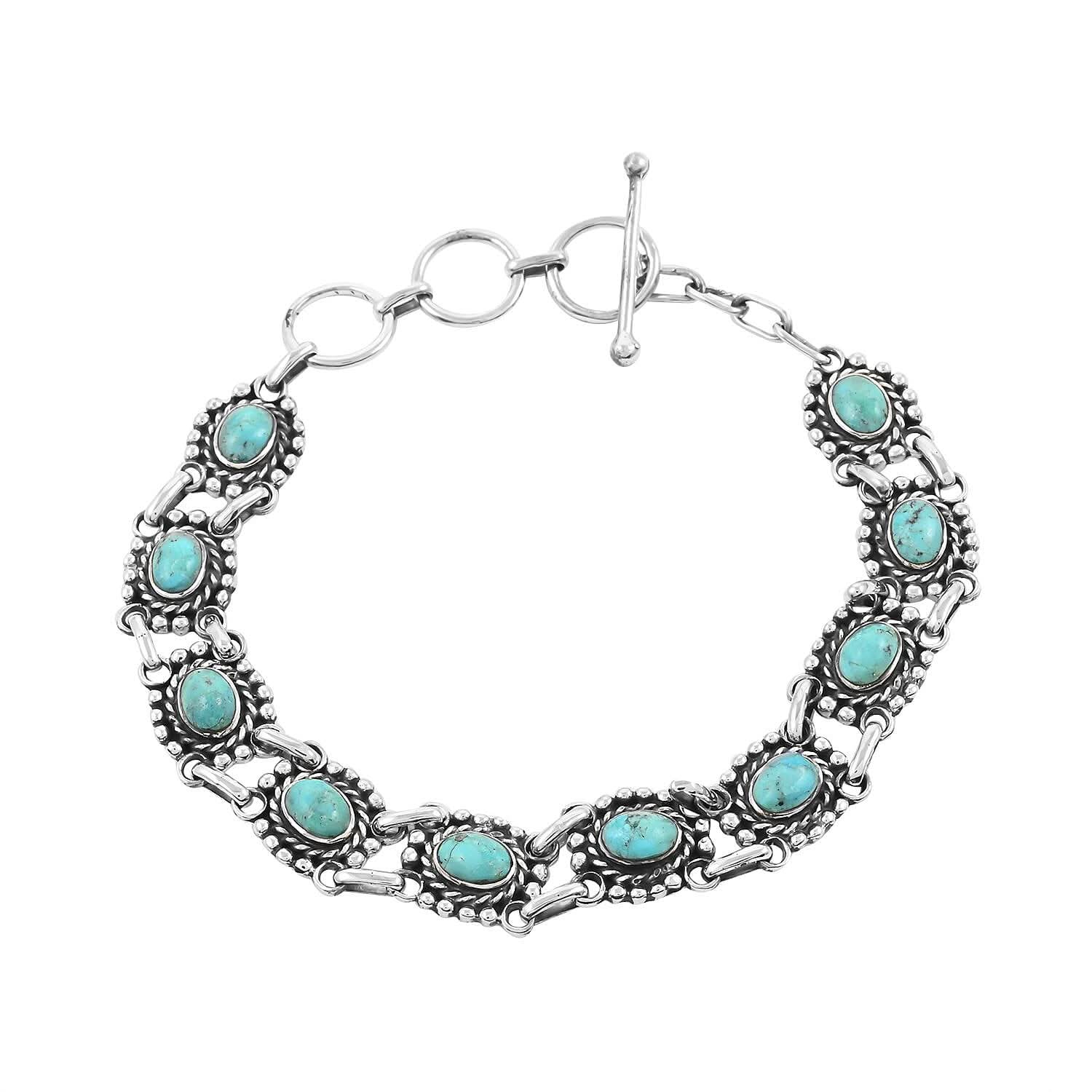 Santa Fe Style Kingman Turquoise Adjustable Bracelet in Sterling Silver 50.00 ctw
