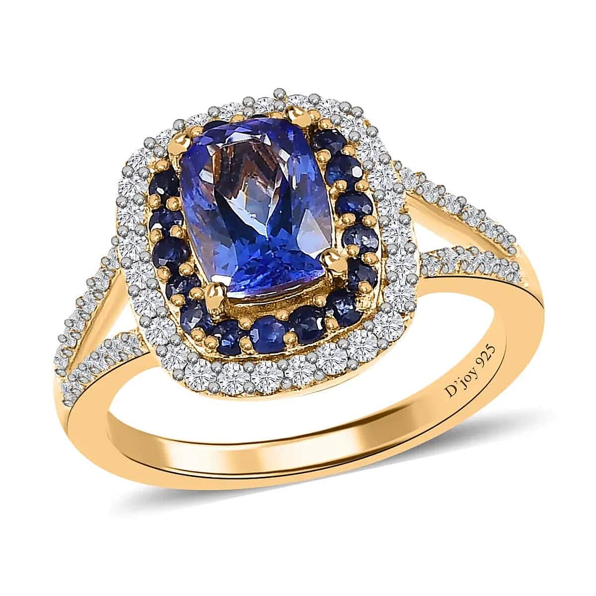 Tanzanite and Multi Gemstone Split Shank Ring in Vermeil Yellow Gold Over Sterling Silver (Size 10.0) 2.40 ctw