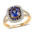 Tanzanite and Multi Gemstone Split Shank Ring in Vermeil Yellow Gold Over Sterling Silver (Size 10.0) 2.40 ctw - Sticky add to cart bar