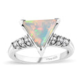 Ethiopian Opal ,  White Moissanite  Main Stone With Side Stone Ring in Platinum Over Sterling Silver 1.09 ctw - Sticky add to cart bar