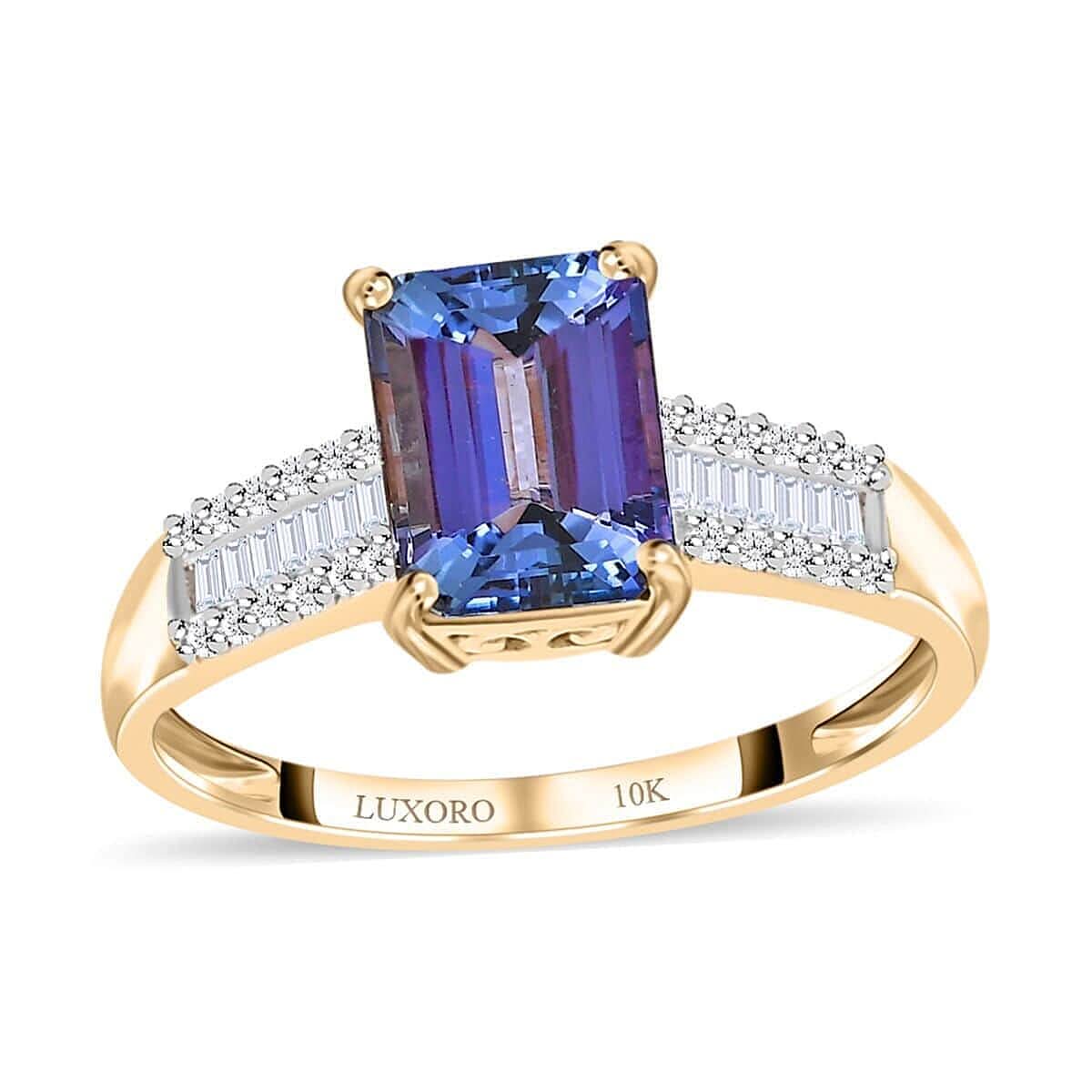 LUXORO 10K Yellow Gold Premium Peacock Tanzanite and G-H I3 Diamond Ring 1.85 ctw