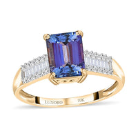LUXORO 10K Yellow Gold Premium Peacock Tanzanite and G-H I3 Diamond Ring 1.85 ctw
