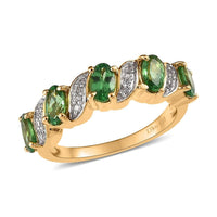 Premium Tsavorite Garnet and White Zircon Ring in Vermeil Yellow Gold Over Sterling Silver 1.15 ctw