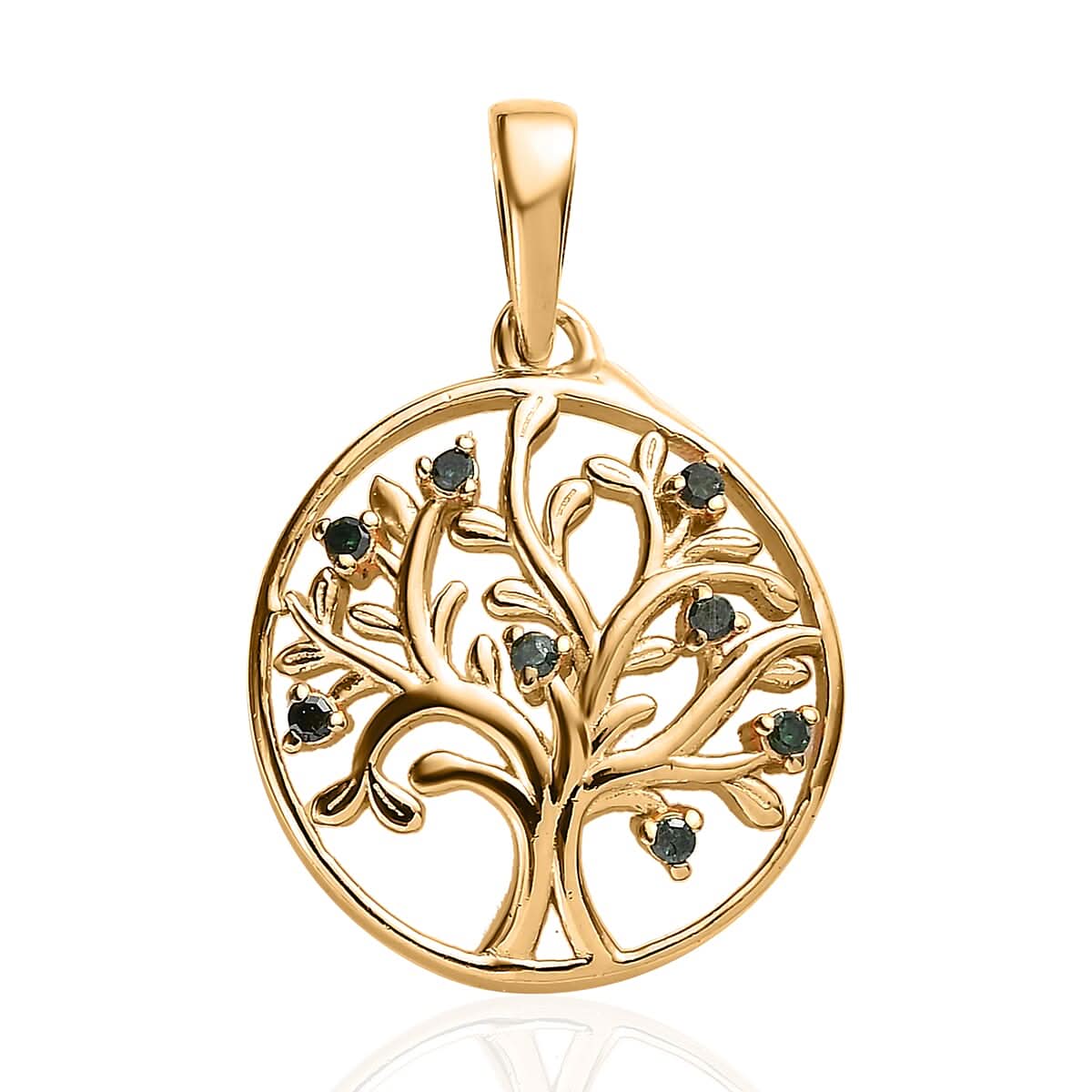 Green Diamond Tree of Life Pendant in Vermeil Yellow Gold Over Sterling Silver 0.05 ctw