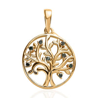 Green Diamond Tree of Life Pendant in Vermeil Yellow Gold Over Sterling Silver 0.05 ctw