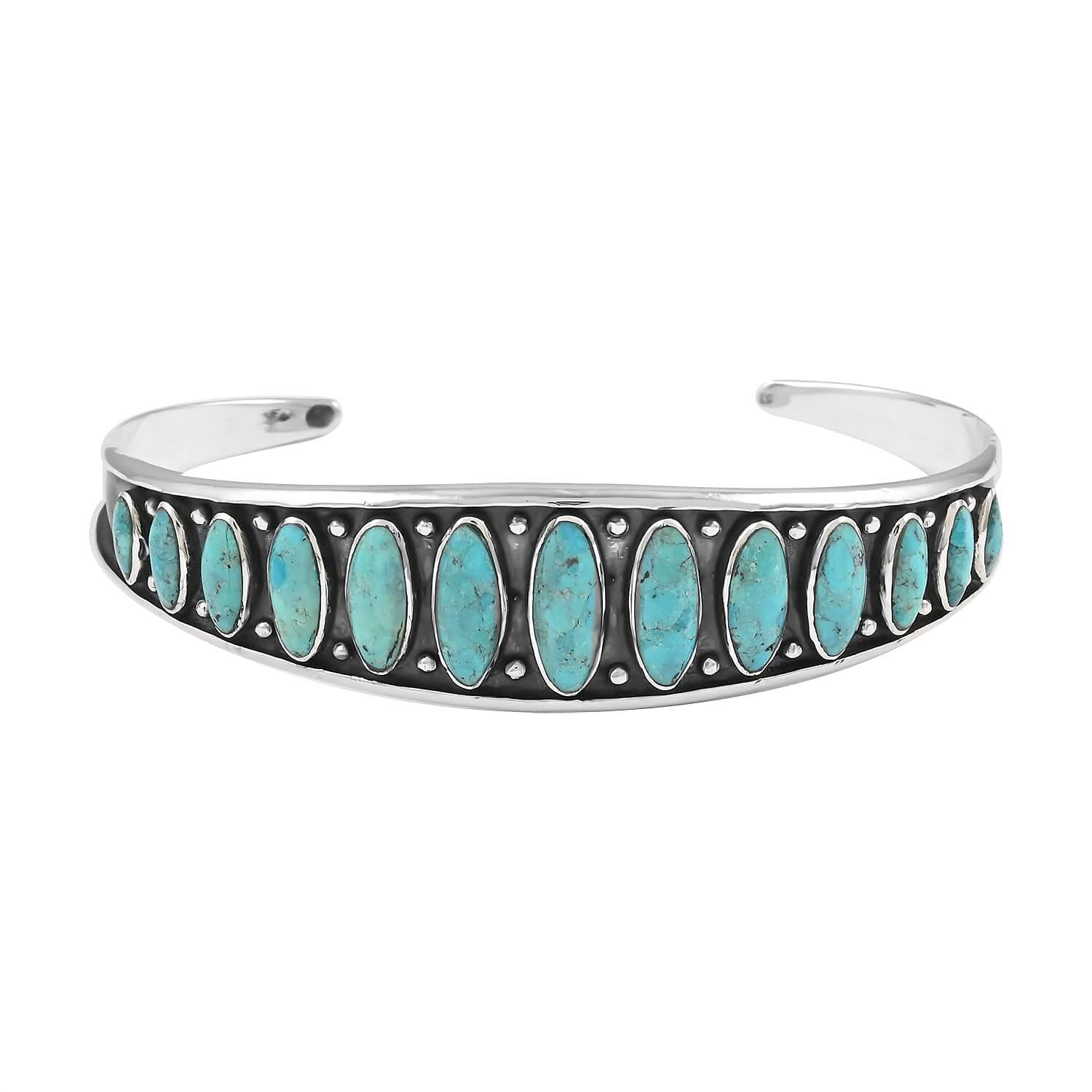 Santa Fe Style Kingman Turquoise Cuff Bracelet in Sterling Silver (6.50 In) 16.25 ctw