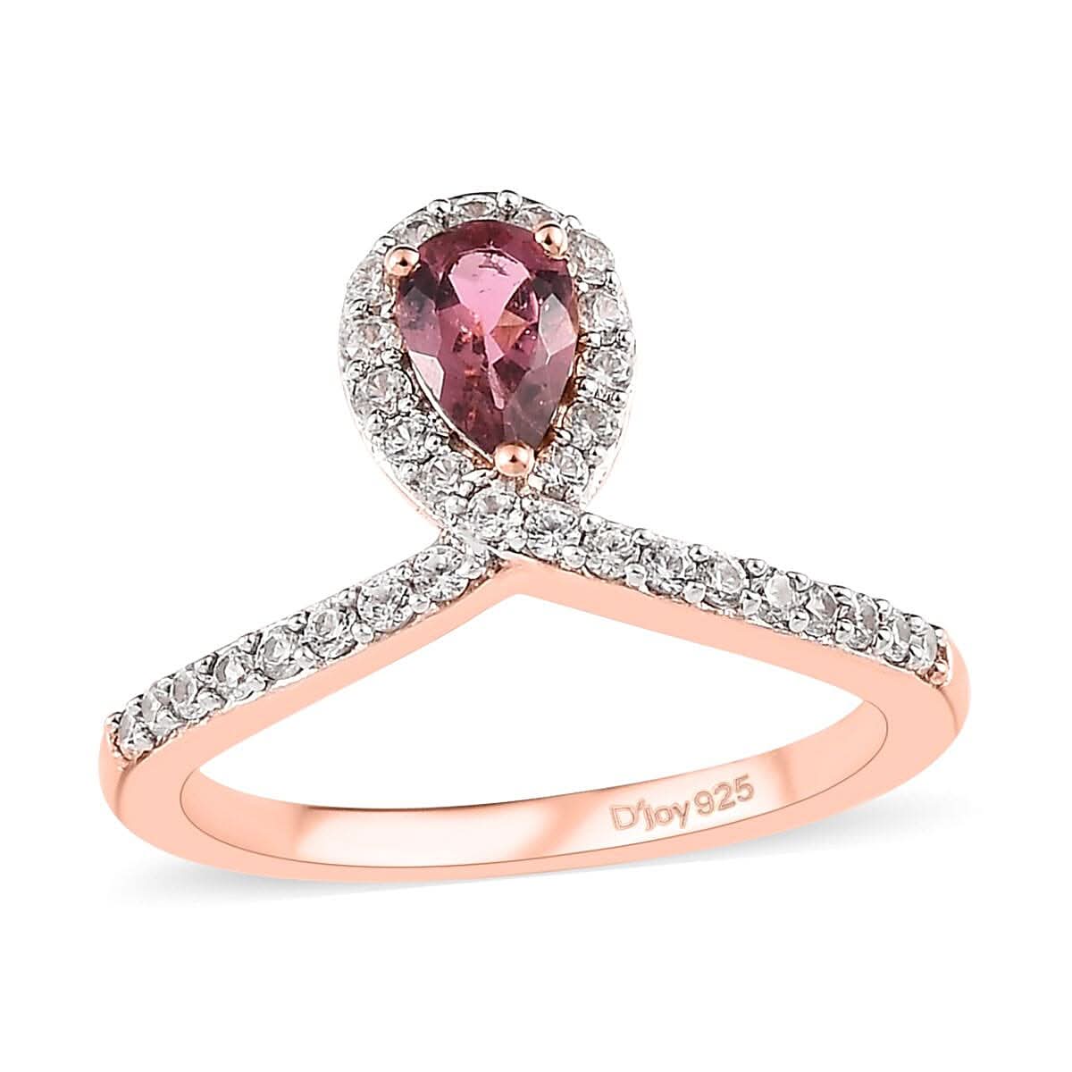 Morro Redondo Pink Tourmaline and White Zircon Ring in Vermeil Rose Gold Over Sterling Silver 0.75 ctw