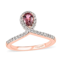 Morro Redondo Pink Tourmaline and White Zircon Ring in Vermeil Rose Gold Over Sterling Silver 0.75 ctw