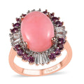 Premium Peruvian Pink Opal and Multi Gemstone Floral Ring in Vermeil Rose Gold Over Sterling Silver (Size 10.0) 6.35 ctw - Sticky add to cart bar