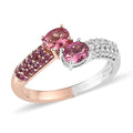 Premium Morro Redondo Pink Tourmaline, Multi Gemstone Bypass Ring in Vermeil RG and Platinum Over Sterling Silver (Size 10.0) 1.15 ctw - Sticky add to cart bar