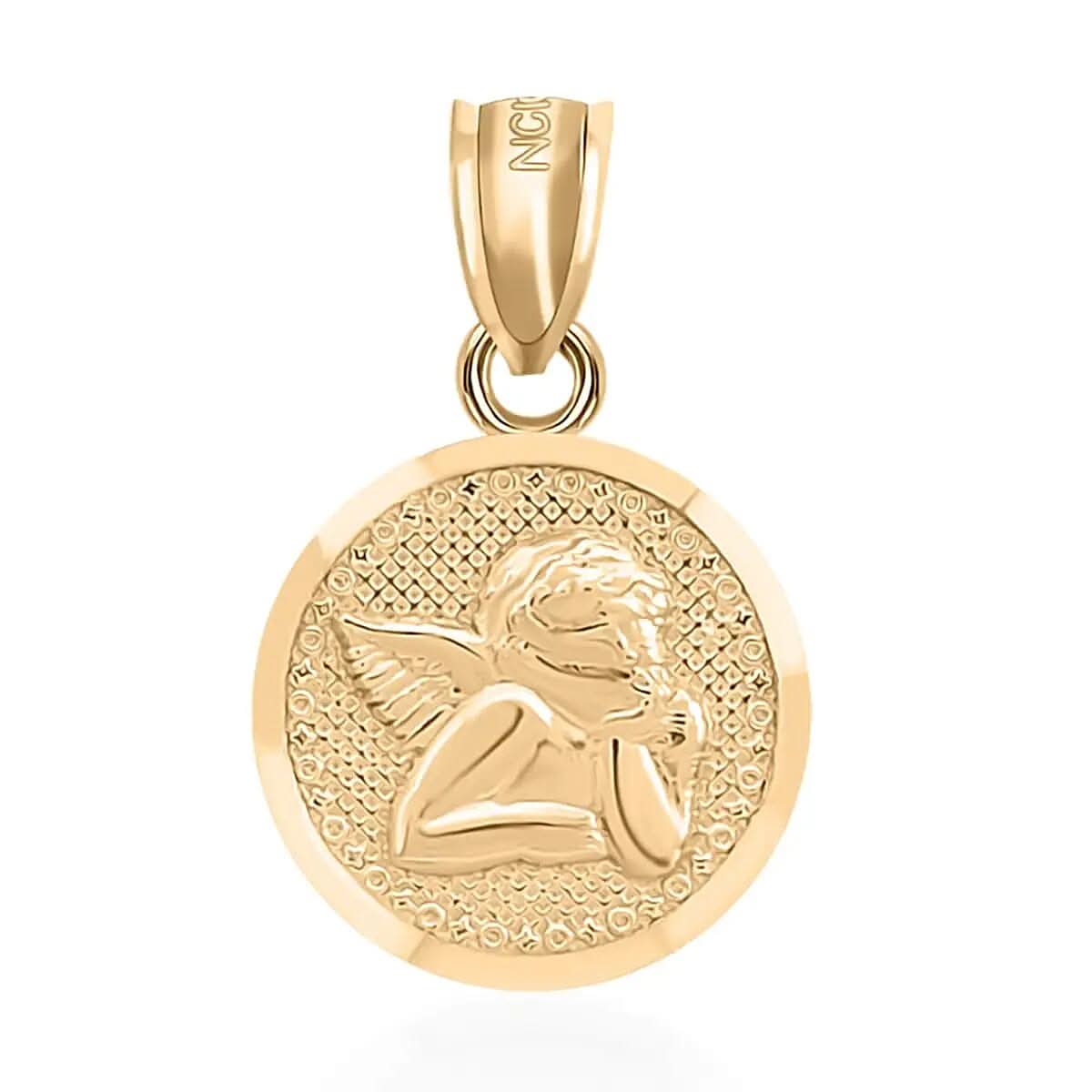 Made in America 10K Yellow Gold Cupid Medallion Pendant