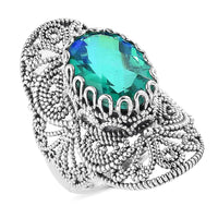 Peacock Quartz (Triplet) Solitaire Ring in Sterling Silver (Size 10.0) 6.35 ctw