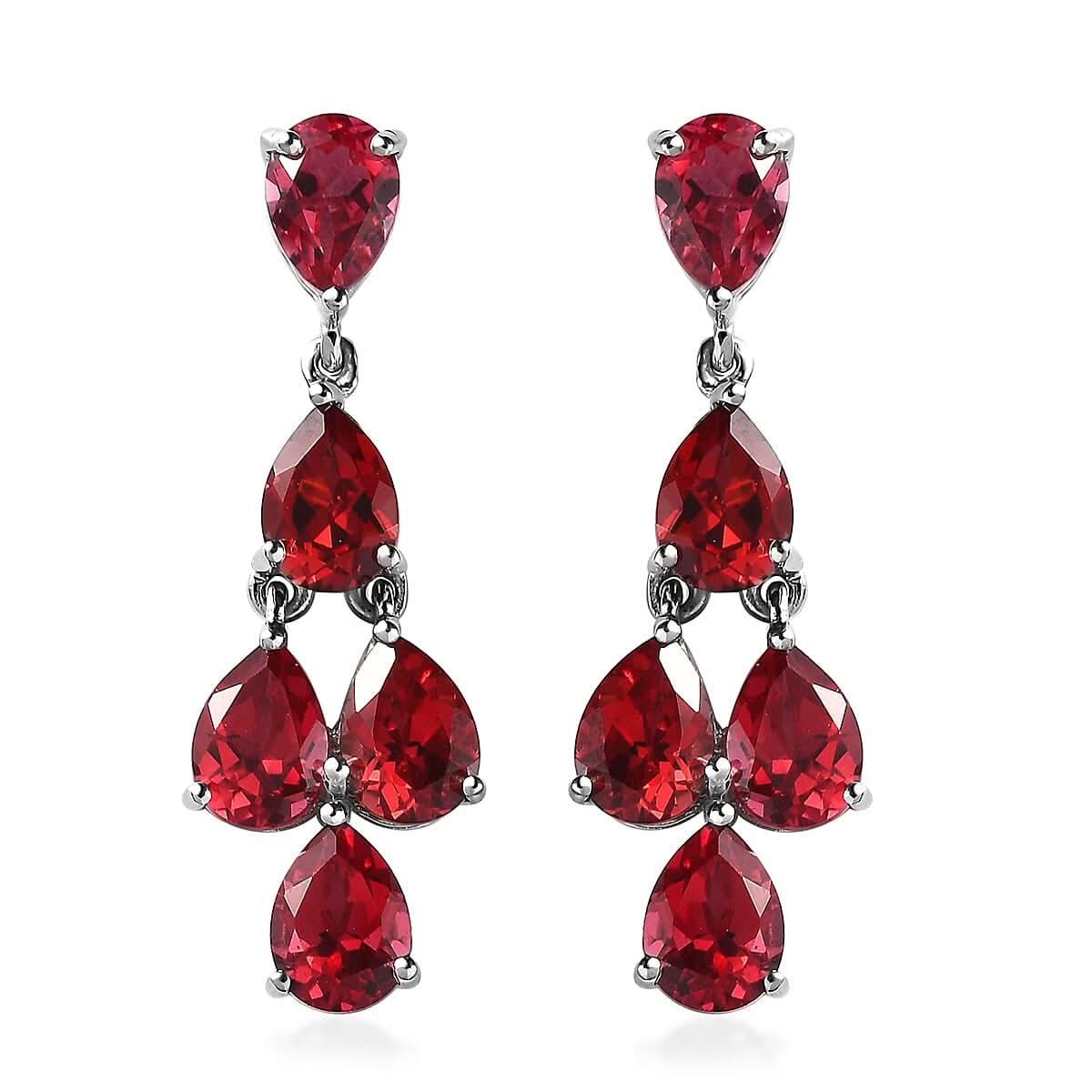 Lab Created Padparadscha Sapphire Chandelier Earrings in Platinum Over Sterling Silver 11.25 ctw