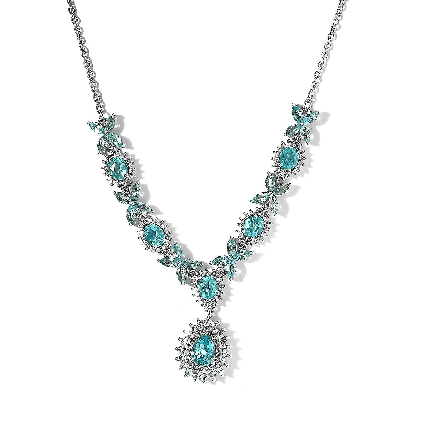 Madagascar Paraiba Apatite and White Zircon Necklace 18 Inches in Platinum Over Sterling Silver 5.75 ctw