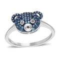Blue and Black Diamond Teddy Bear Ring in Platinum Over Sterling Silver 0.30 ctw - Sticky add to cart bar