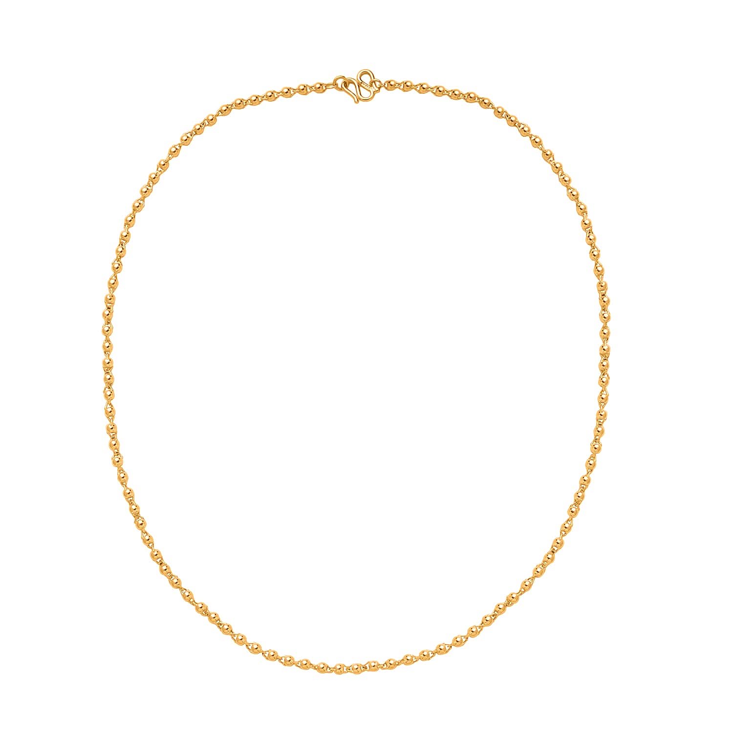24K Yellow Gold Electroform 3mm Beaded Necklace 18 Inches 10.70 Grams